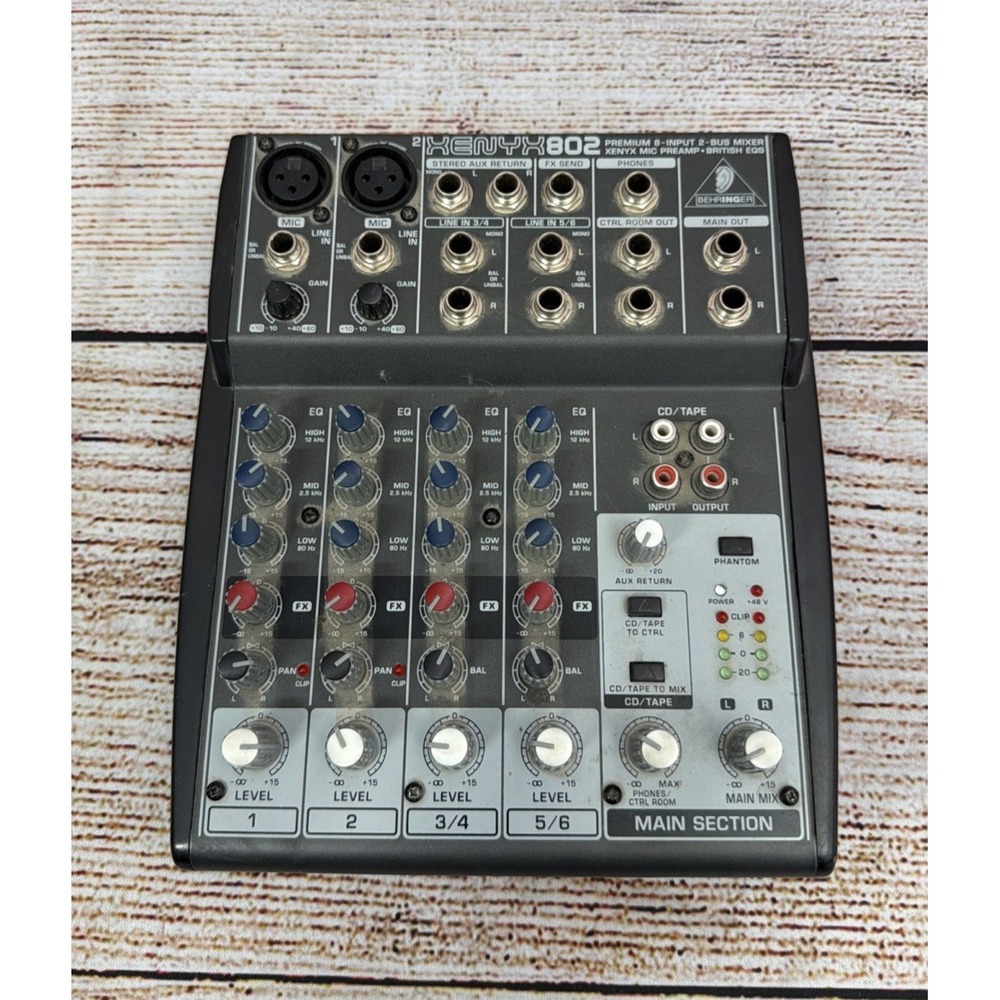 Behringer Xenyx 802 Analog Mixer, 8-Channel, Phantom Power, FX Send, EQ